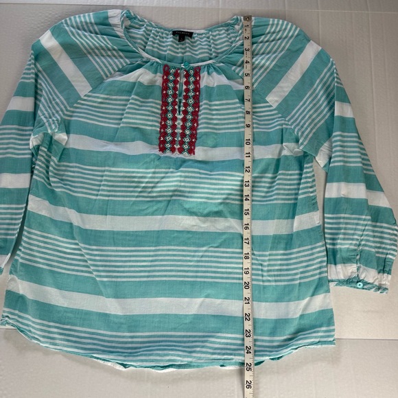 Talbots Blue White Stripe Beaded Keyhole 3/4 Sleeve Tunic Blouse Large - Picture 9 of 9